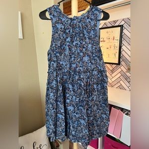 Lucky Brand Blue and Pink Floral Sleeveless Cotton Dress, Size Large